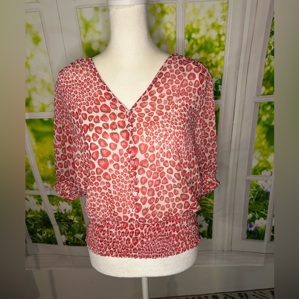 JOIE Women's Strawberry Patterned Top